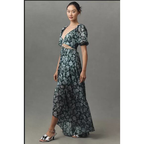 V. Chapman Emma V-Neck A-Line Brocade Cutout Maxi Dress Size 2 NWT - Picture 2 of 15